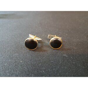 Vintage Texedo Gold & Black Cufflinks For Men Classic Round Design Set